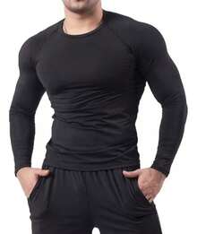 TendenciaPlayera Deportiva Licra Gym Compresión Slim Fit Manga LargaCalidad premium - Líneas grises - Ver 3
