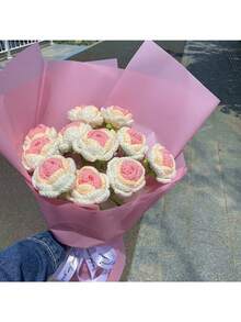 1pc Rose Weaving Bouquet, Fake Flower Handmade Crochet Simulation Flower, Knitted Flower - Multicolor - View 6