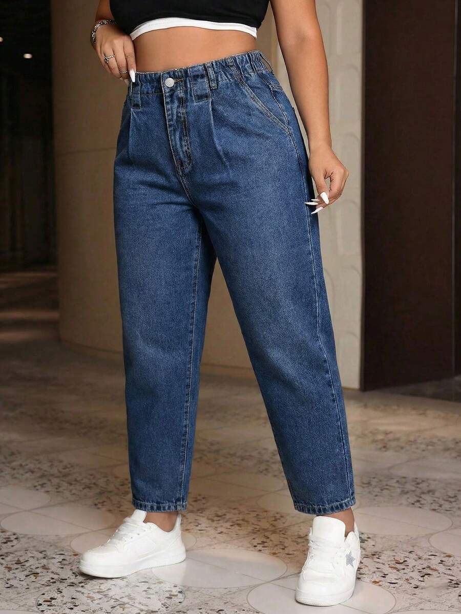 Quần jeans dài dáng côn cho nữ cỡ lớn, chất liệu denim mài, có túi tiện dụng, thích hợp mặc mùa xuân. - Trung Lan - Xem 1