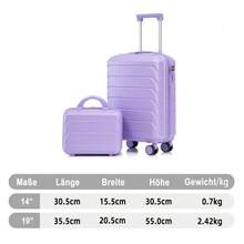 14"/19" 2-Piece ABS Spinner Suitcase Set With Combination Lock & 14" Cosmetic Bag - 紫色 - 查看 2