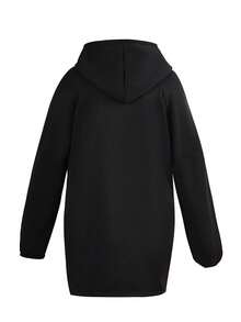 女士休闲优雅卫衣，纯色，带拉链和郁金香下摆，适合秋季穿着，黑色 - 黑色 - 查看 7