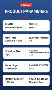 Lenovo HE05X Bluetooth Headphones, Magnetic Wireless Headset With High-Quality Audio, Low Latency, Waterproof Design For Sports, Running, Cycling, Calls And Music - Black - View 9