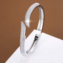 1pc Rustic Leaf Criss-Cross Design Artificial Zirconia Inlaid Women Bracelet - Multicolor - View 8