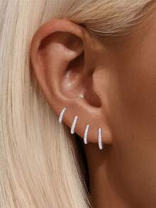 1件 莫桑石水钻 925纯银花朵不对称平底耳骨螺旋穿刺耳环 精致首饰 适合日常佩戴 婚礼派对 订婚 周年纪念 情人节 - 銀色 - 查看 9