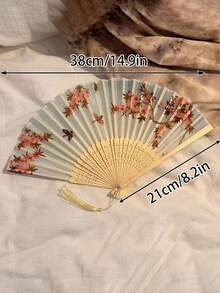 1pc Retro Folding Fans,Tassel Handheld Bamboo Fans,Haitang Fan,Bamboo Fan,Painted Fans,Foldable Hand Fan,Wedding Hand Fan,Party Hand Fan,Decorative Fan,Elegant And Casual Style, Mother's Day Gifts,Birthday Gifts,Back To School Season Gifts - Nhiều màu - Xem 3