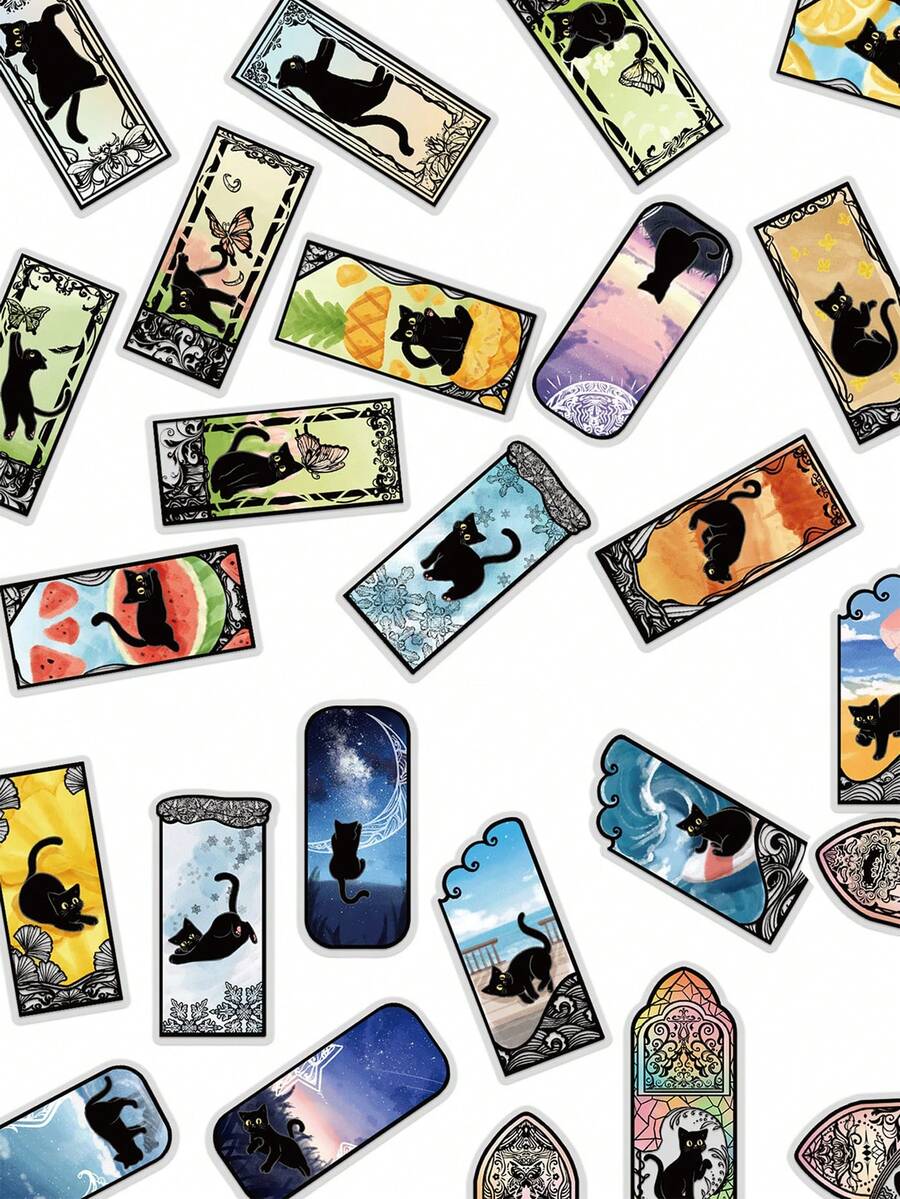 Meow's Secret PET Stickers, Cartoon Black Cat Stickers For Luggage, Scrapbooking, Phone Cases - Graffiti Stickers - View 1