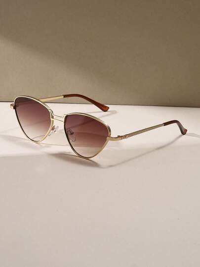 Retro Cat Eye Small Frame Brown Fashion Glasses, Women Metal Casual Decorative Daily Wear Fashion Glasses