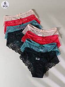 Conjunto de 8 piezas de bragas de mujer con encaje y lazo transparente - Multicolor - Ver 4