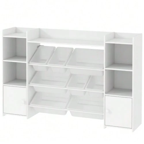Children's Storage Shelf, Shelf For Toys And Books, For Tidy Organization, 8 Removable Boxes, White - White - View 1