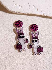 Pink Snail 原创设计手工闪亮树脂耳环，趣味可爱兔子佩戴时尚眼镜和蝴蝶结吊坠耳环，吸睛吸睛，适合女性和女孩，是夏季、冬季、假日、海滩派对的理想礼物。 - 蝴蝶結戴墨鏡的兔子 - 查看 9