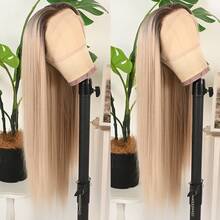 13X4 Purple Hair Synthetic Lace Front Wigs 26 Inch Pre Plucked Long Straight Hair Wigs 13X4 HD Lace Wigs Glueless Dark Purple Colored Wigs Heat Resistant Halloween Wigs Deep Purple Long Silky Straight Lace Front Wigs For Fashion Women For Daily Christmas Party Cosplay Use - 漸變金色 - 查看 5