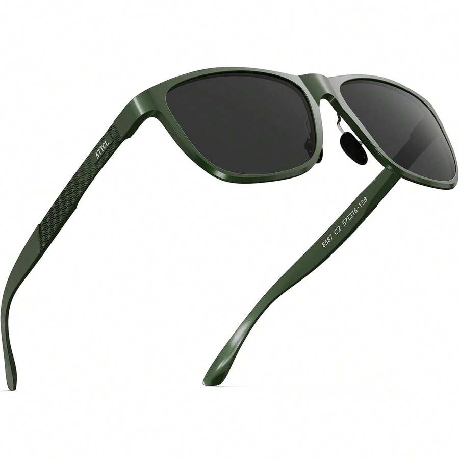 ¡RecomendadoATTCL Lentes de sol hombre polarizadas para hombre estilo retro ultraligero Al-Mg con marco de metal¡Top de Temporada - 8587-c7-military-green-grey/ no espejado - Ver 1