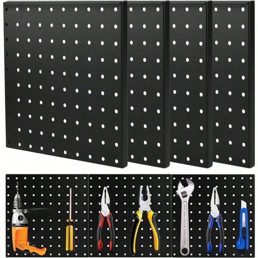 4Pcs Metal Perforated Board Pegboard Workbench Tool Organizer Wall Mount Iron Panel Display - màu đen - Xem 1