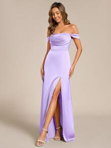 EVERPRETTY Elegant High Slit Off-Shoulder Formal Evening Gown, Suitable For Balls, Galas, Graduation Ceremonies, And Other Formal Occasions - Mauve Purple - View 3