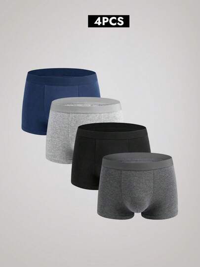 Officeau 4 Stück einfarbige atmungsaktive Herren Slips, Boxershorts mit hochelastischem Bund, bequeme Unterwäsche geeignet für alle Jahreszeiten von Frühling bis Sommer