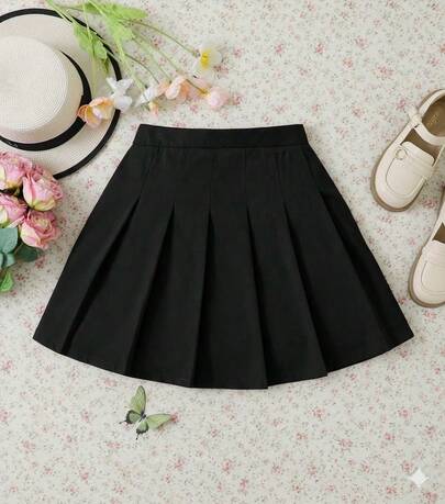 Saia Casual Tween Girl Doce e Legal para o Dia a Dia, Plissada Babado e Tecido em Cores Sólidas no Alfaiataria para Meninas e Adolescentes Jovens SA340