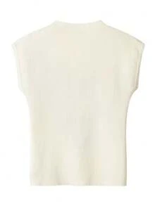 Y2K Spring/Summer Sleeveless Knit T-Shirt, Women's Casual Office Wear, Loose Fit Versatile Round Neck Fashionable Top - Apricot - View 5