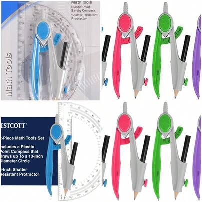 2-Piece Compass and Protractor Set for Math and Geometry Learning
