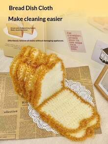 1pc Creative Bread-Shaped Dishcloth, Thickened, Non-Abrasive, Grease-Removing, Handwoven, Suitable For Kitchen, Dishwashing, Cleaning, Essential Dishcloth - Multicolor - View 2