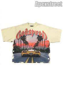 Godspeed Tee  "Orange Sunset", 100% Cotton Printed T-Shirt, High Quality Thick Heavyweight, New Autumn Fashion For Men, Premium Cotton Fabric, Suitable For Street Style, Machine Washable, Daily Gift - 杏色6 - 查看 1