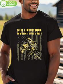 Camiseta Negra con Diseño de Torero para Hombre - Cómoda Camiseta de Cuello Redondo 100% Algodón con Bandera Americana; Diseño Mattock. Perfecto para uso casual. Senderismo. y Actividades al Aire Libre - Negro - Ver 1