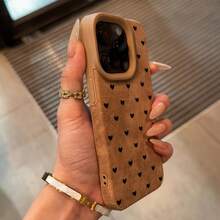 Minimalist Heart-Shaped Leather Phone Case, Fashionable High-Quality, Perfect Gift For Friends And Family, Minimalist Design, Shock-Proof Protection, Ideal Choice - Brown - View 1