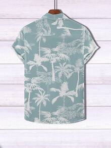 Mature Vacation Palm Tree Print Short Sleeve Casual Shirt - White - View 3