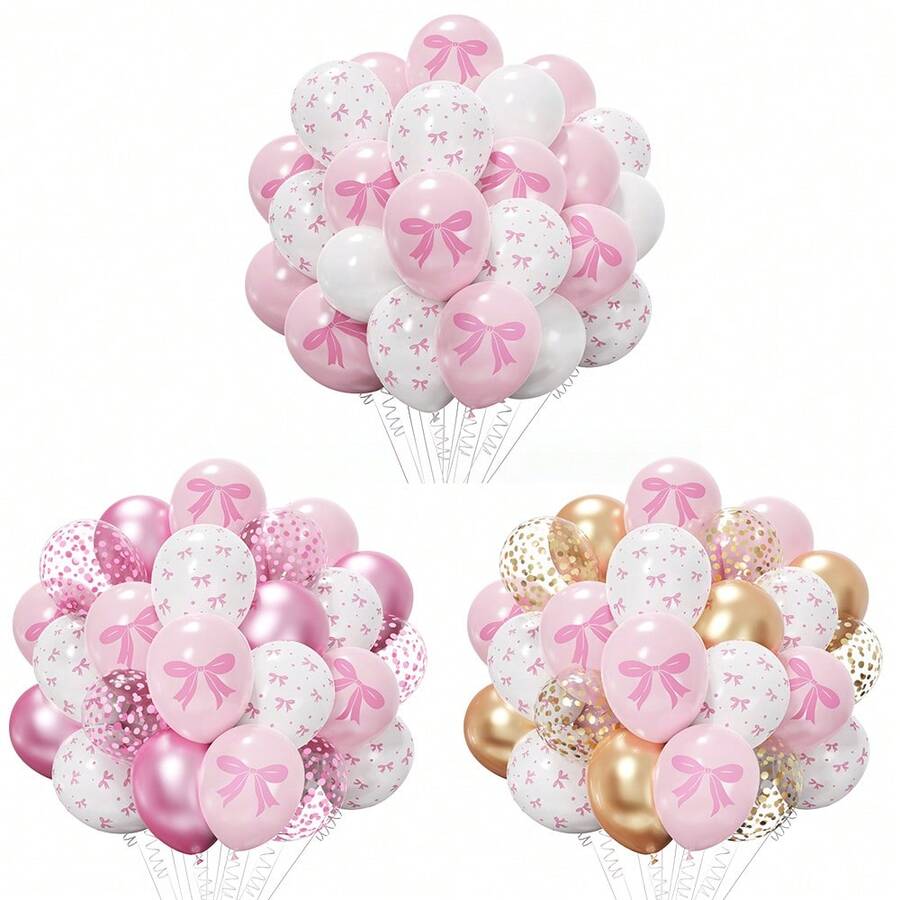 15/30 piezas de globos de 12 pulgadas con estampado de lazos en rosa y blanco, globos metálicos con brillo dorado y rosa, adecuados para fiestas de cumpleaños de niñas, despedidas de soltera, cumpleaños con tema de lazos, duchas nupciales, bodas, decoración de aniversario - Rosa metalizado - Ver 1
