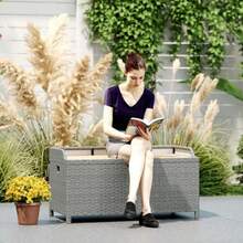 PE Rattan Outdoor Storage Bench Aluminium Garden Bench With Storage Underneath W/Zipped Inner Lining Rods For Deck Greysds - Grey - View 6