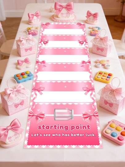 1pc Pink Bow Game Score Scroll, Durable Polyester Fabric, Fun Bottle Rolling Games, DIY Reward And Punishment Games, Baby Girls Party Decor,Gender Reveal Party,1st Birthday Party,Baby Shower Gift,Babe Shower Decoration,Family Gatherings, Team Building, Outdoor Activities, Birthday Party Events, Holiday Events, Birthday Decorations