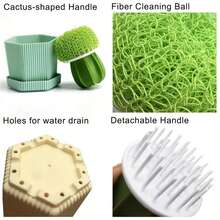 Cactus Mini Brush Set With Drip Tray - Kitchen Brushes For Washing Dishes, Pots And Sinks - Multicolor - View 2