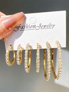 3对简约复古经典硬币造型金色圆形耳环套装，适合派对、送礼和日常佩戴（多种纸卡款式可选） - 金色 - 查看 2