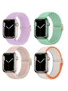 4条编织弹力单环表带，适用于38mm、40mm、41mm、42mm、44mm、45mm、46mm、49mm表盘尺寸，彩色实用尼龙弹力表带，兼容 Ultra 2、SE、11、10、9、8、7、6、5、4、3、2、1系列，适合作为学生返校礼物 - Series10/11 42mm - 查看 26
