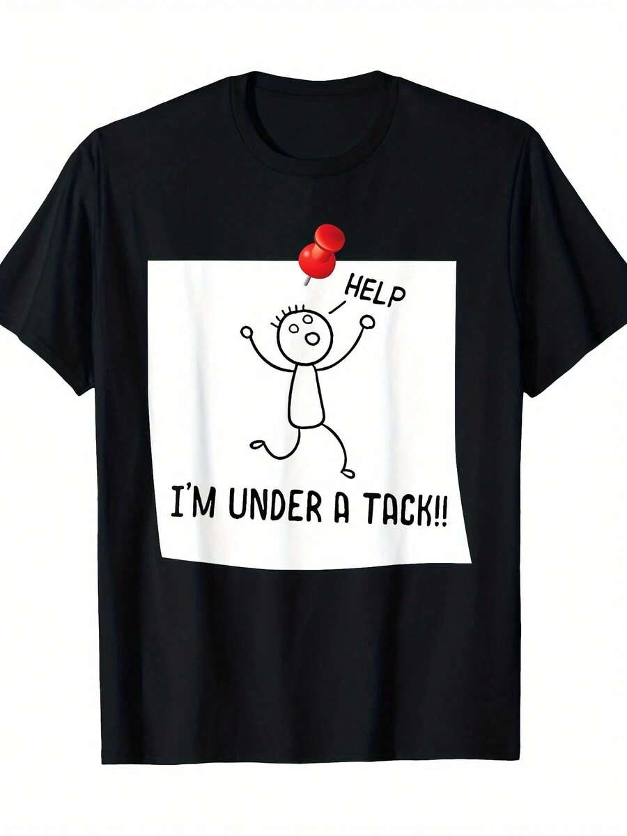 Camiseta divertida con estampado humorístico y creativo para mujer, ropa informal de manga corta con cuello redondo, ropa de verano para mujer - Negro - Ver 1