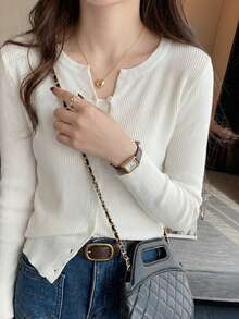 Women's V-Neck Thin Knit Cardigan, Fitted Spring/Summer New Arrival Sweater Jacket, Base Layer Top - White - View 3