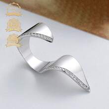1pc Fashionable Luxury Elegant Unique 925 Sterling Silver Synthetic Zirconia Geometric Line Asymmetrical Open Ring, Suitable For Women's Vacation & Party - Silver - View 5