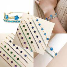 Gold Bracelets for Women 2Pcs Stackable Gold Bracelet 18K Gold Plated Enamel Bane Floral Bracelet Set Trendy Gifts for Women - oro azul claro - Ver 1