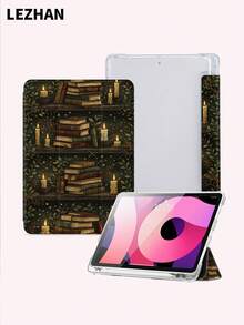 1个书架图案平板电脑保护套，带笔槽，防摔，三折式支架保护壳，兼容10.2英寸、11英寸（2021/2020/第十代）、（A16）11英寸（第十一代/2025）、第八/第九/第十代、Galaxy Tab A8 10.5英寸（2022）、Matepad 10.4英寸/Tab，支持睡眠/唤醒功能，浪漫个性化礼物 - 彩色 - 查看 3