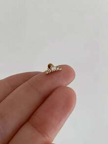 1Pc 925 Sterling Silver Classic Geometric Elements Cubic Zirconia Stud Earring Flat Back Cartilage Helix Piercing Suitable For Women'S Daily Wear,Wedding,Parties, And Banquet Occasions - Silver - View 2