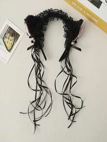 1 Set Women Lace Cat Ear Headband With Bow Tie Choker Necklace, Suitable For Parties And Events, Sexy Cat Ear Headband With Bell Necklace, Perfect For Gatherings And Costume Accessories (One Size Fits Most, Random Color And Style) - Multicolor - View 2