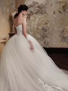 Elegante abito da sposa sexy, abiti per l'ufficio civile, abito da sposa, abito da festa da serata, abito di compleanno per matrimoni di campagna, cerimonia romantica in chiesa, abito da sposa, adatto per matrimoni, appuntamenti, feste, festa per single, vacanze, occasioni formali, abito da cena, abito da ballo, festa di fine anno, festa da cocktail, abito per ospiti di nozze, diploma - Bianco - Visualizzare 3