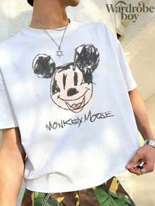 Disney Printed T-Shirt,Men's Artistic Graffiti Mickey Head Print  T-Shirt,Unisex,High-Quality Pure Cotton T-Shirt,Suitable For All Seasons, Comfortable And Breathable| Exquisite Design | The Best Choice For Giving Gifts - 白色 - 查看 2