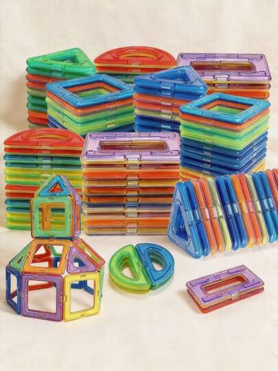 磁性积木套装 - 创意DIY组装玩具，提升手眼协调能力，促进大脑发育，彩色ABS磁铁，适合作为节日/生日礼物 - 颜色随机