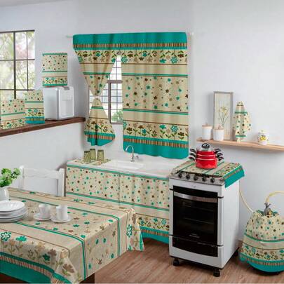 Jogo De Cozinha Kit 10 Peças Estampado Com Toalha De Mesa 6 Cadeiras