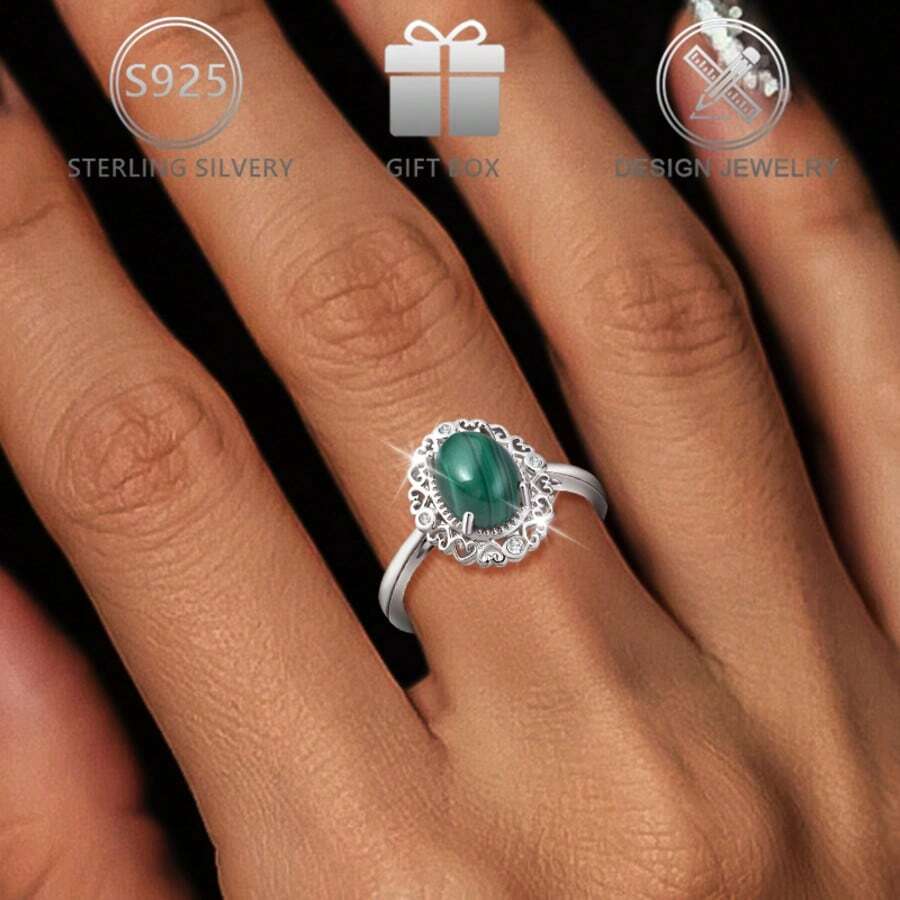 1枚925镀银仿绿松石和立方氧化锆优雅可调节戒指，适合日常、休闲、派对佩戴、节日礼物 - 銀色 - 查看 1