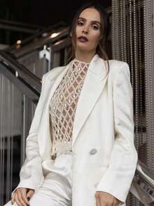 ZHENGHEN 高端复古串珠吊带背心，时尚街头风，欧美无袖上衣，适合婚礼、晚宴和各种活动，顶级时尚配饰 - 白色 - 查看 3