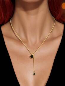 1pc New Arrival Minimalist Black Round Charm Gold Chain Pendant Y Necklace Women Party Daily Jewelry - Gold - View 1