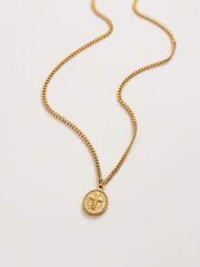 1 pieza Collar de cadena minimalista de acero inoxidable con colgante ovalado, collar con colgante de moneda y cruz, collar apilable para mujeres - Dorado - Ver 4