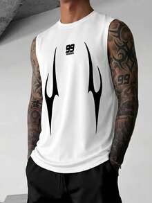 Áo tank top nam thời trang, năng động, in họa tiết, cổ tròn, không tay - trắng - Xem 1