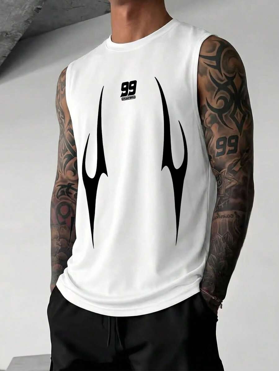 Áo tank top nam thời trang, năng động, in họa tiết, cổ tròn, không tay - trắng - Xem 1